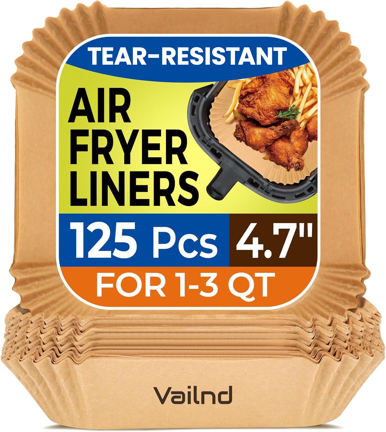 Air Fryer Paper Liners, 125Pcs Parchment Paper, Air Fryer Liners Disposable for Microwave, Non-Stick Air Fryer Liner Square Free of Bleach (8IN)